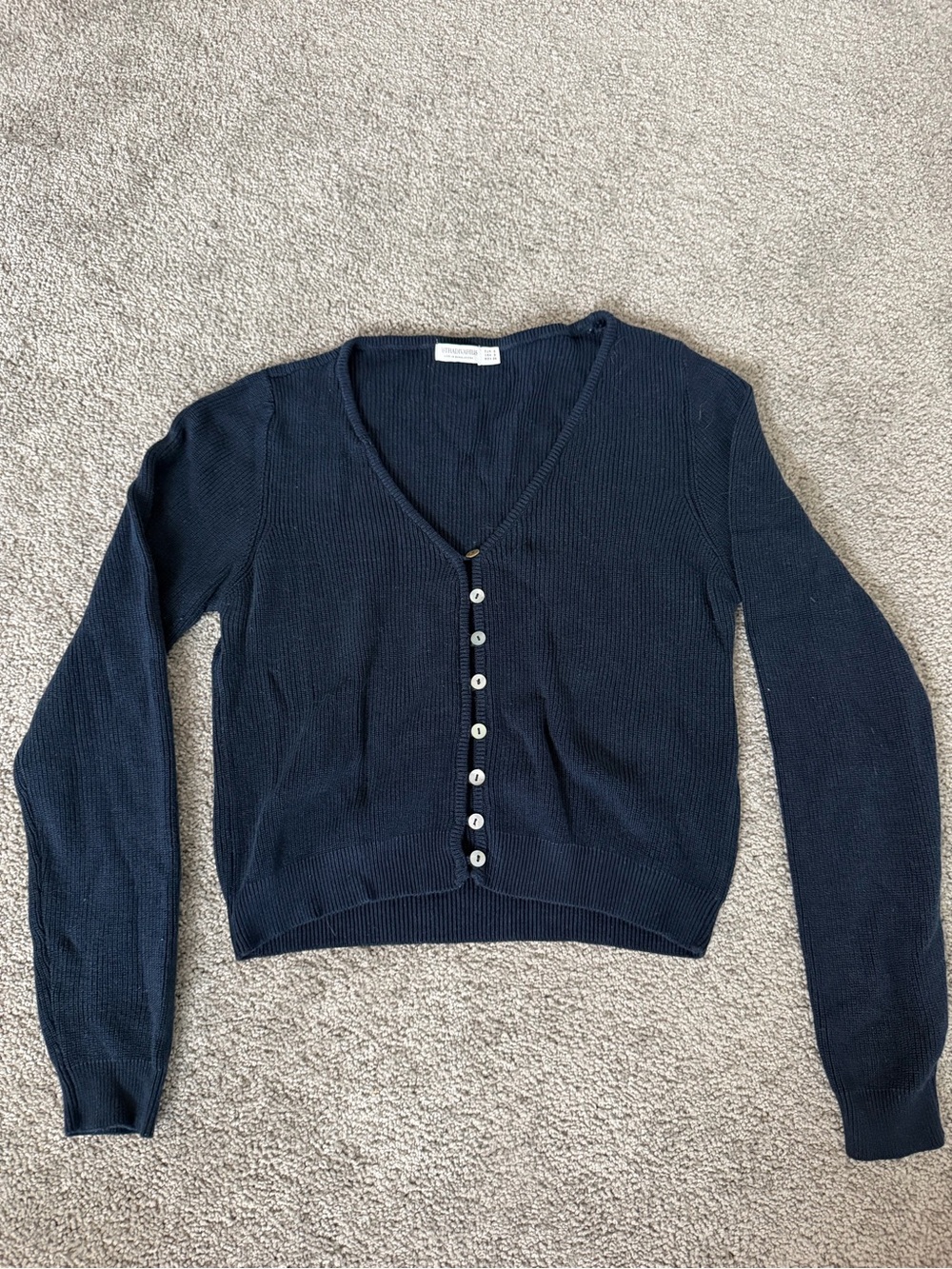 Stradivarius Ribbed Button-Front Cardigan in Blue Size Small